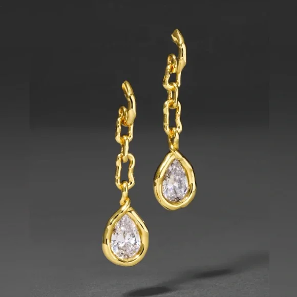 Alexis Bittar Asterales Gold Link Pear Drop Earrings - Picture 4 of 6